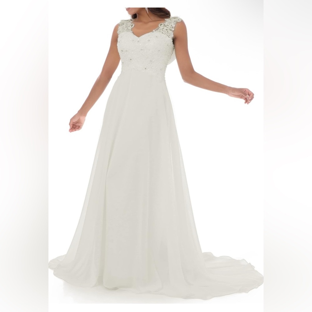 Abaowedding Women's Wedding Dress Lace Double V-Neck Sleeveless Evening Dress 12